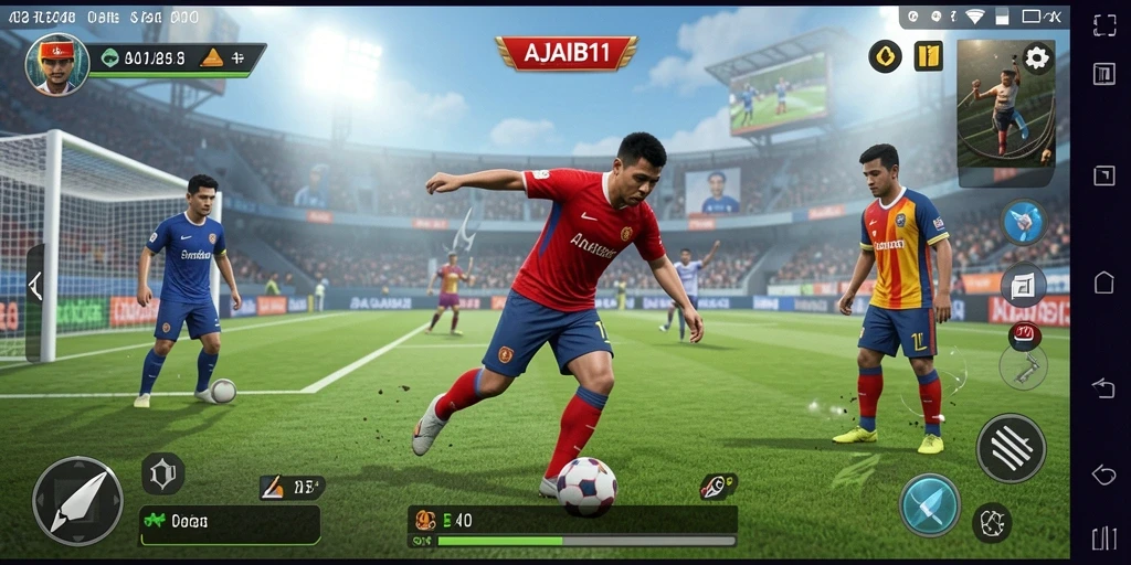 Tampilan gameplay AJAIB11 yang menarik dan dinamis di dalam aplikasi olahraga.