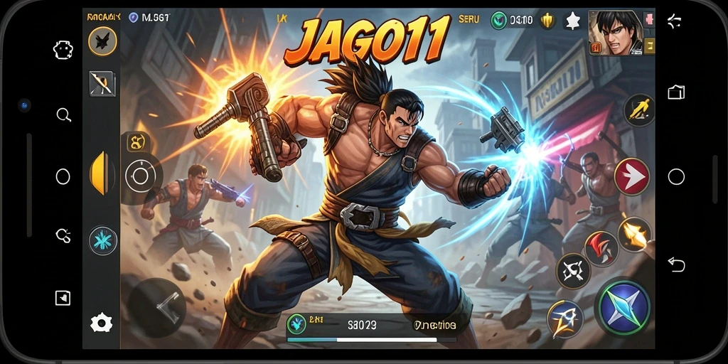 Tampilan seru gameplay JAGO11 dengan aksi pertempuran yang intens.