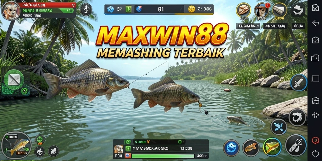 Tampilan gameplay seru dalam memancing ikan di lautan.
