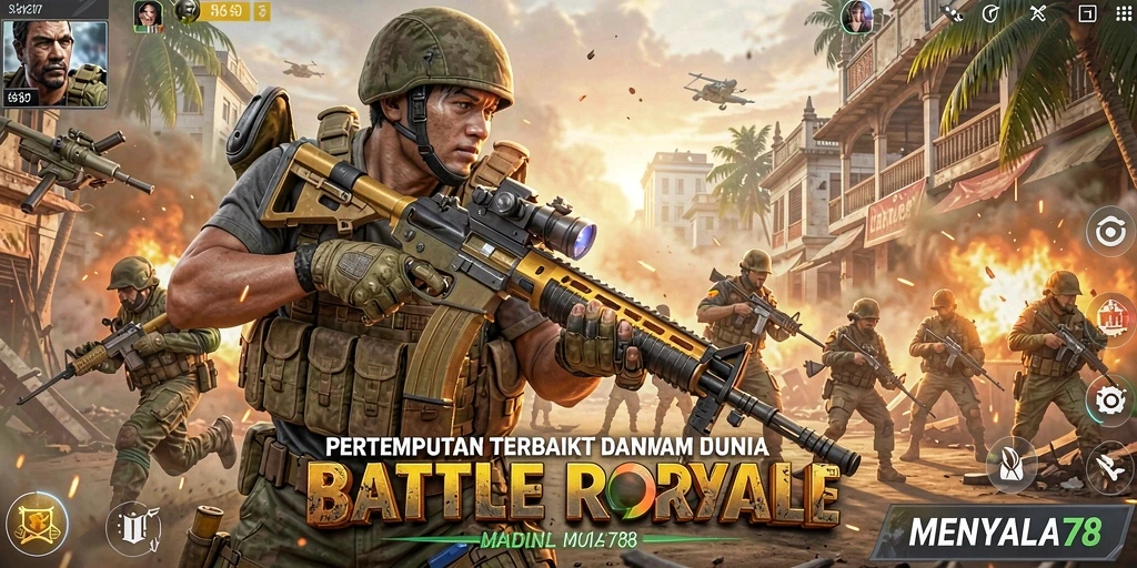 Tampilan seru pertempuran dalam game MENYALA78 Battle Royale.