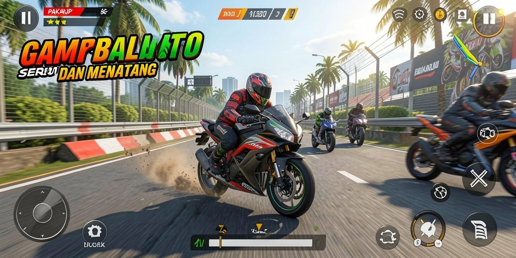 Tampilan gameplay PAKARJP dengan balapan motor yang mendebarkan.