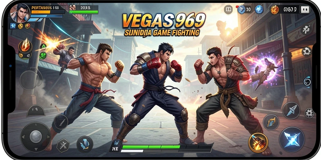 Screenshot gameplay VEGAS969 menampilkan aksi pertarungan yang mendebarkan.